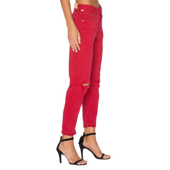 Citizens of Humanity Liya High Rise Classic Fit Crop Red Jeans w Distressed Knee - Picture 2 of 16
